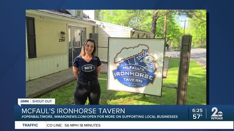 McFaul's Ironhorse Tavern says "We're Open Baltimore!"