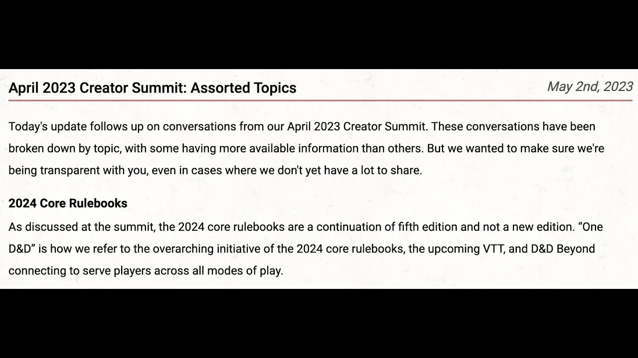 Looking at the D&D Community Update for May 2nd, 2023 - D&D Fivever Edition