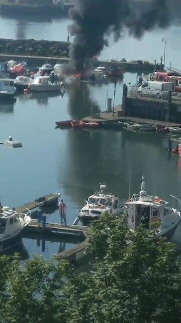 Boat explodes and catches fire at Sunderland Marina in England