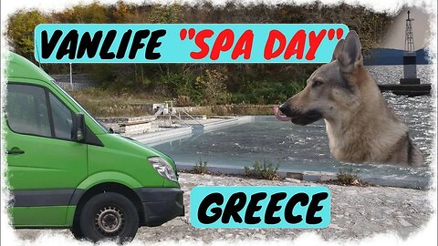 Abandoned Greek baths with a hot thermal pool and Ambracian Gulf