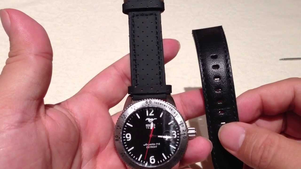 Replacing the leather watchband on the Ford Mustang 50 Year anniversary watch by Shinola