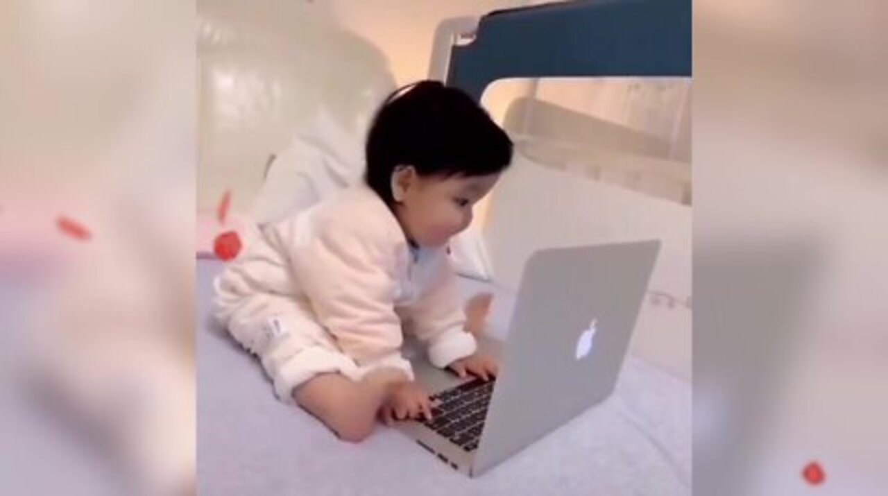 Funny Baby listens to music