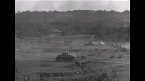 USMC Sherman under Japanese Anti Tank Fire on Okinawa (1945)