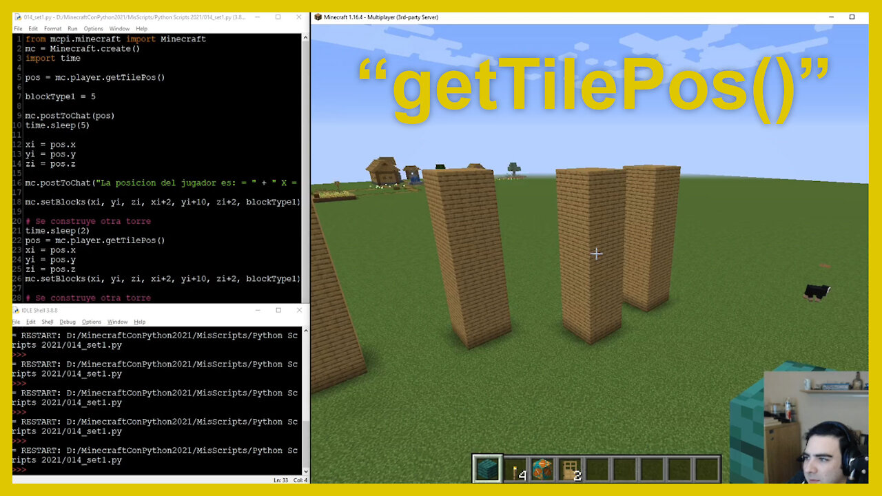 Coding Con Minecraft 2021 - funcion "getTilePos()"