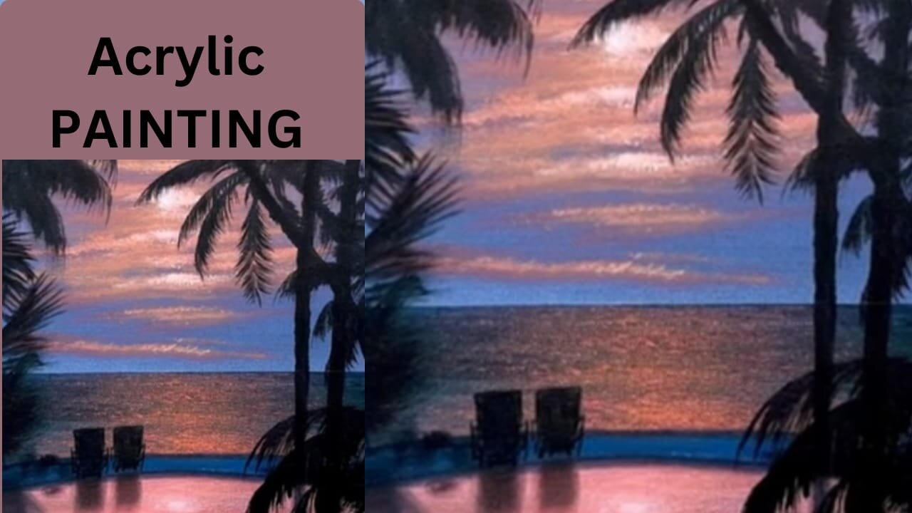 How to Draw a Sunset Beach / Acrylic Painting for Beginners