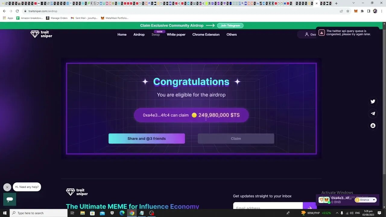 Claim Your Trait Sniper $TS Airdrop Now. Every Twitter Handle Is Eligible. Limited Time To Claim!