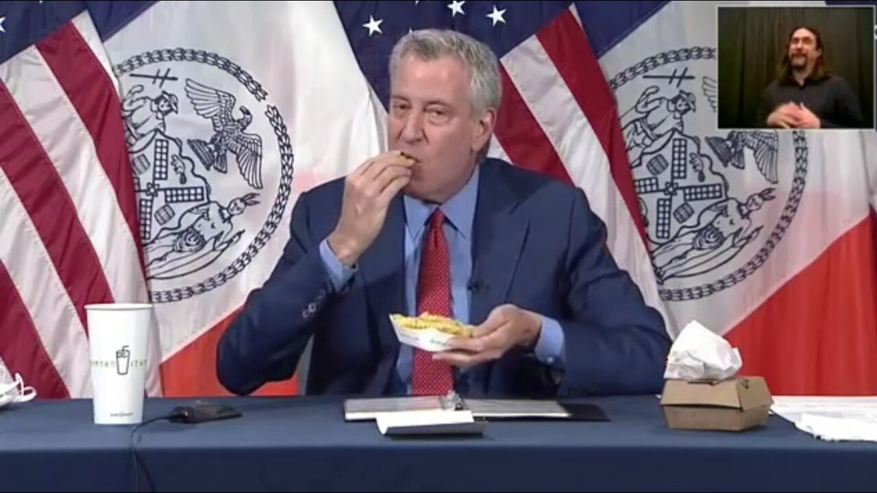 DeBlasio Stuffs His Face While Bribing NY'ers To Get Vaccinated