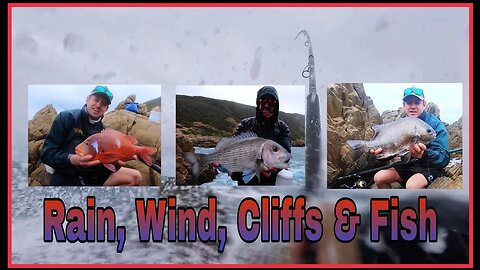 COLD and WET DAY! HUGE GALJOEN busted ME UP! LUCKILY WE CAUGHT SOME FISH! Fishing DANGEROUS CLIFFS!