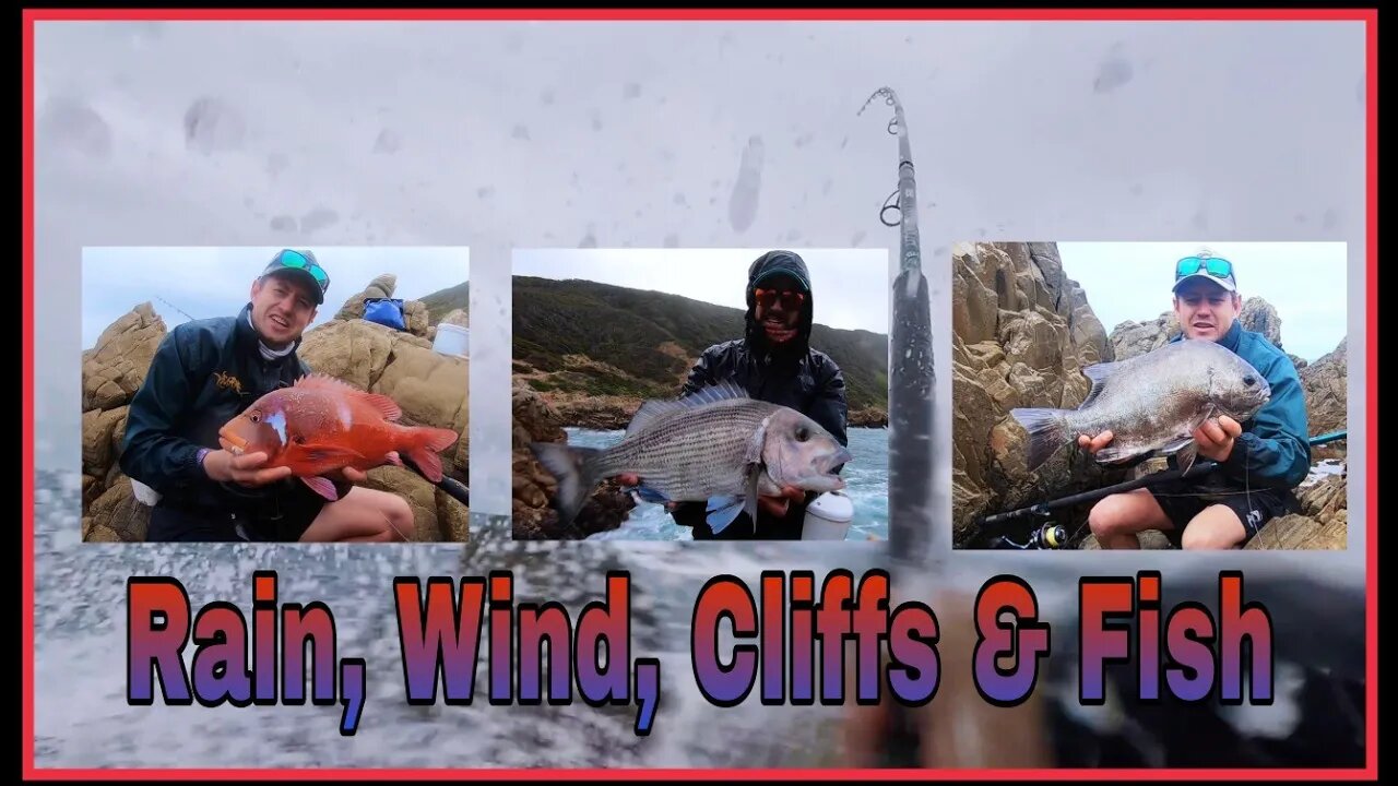 COLD and WET DAY! HUGE GALJOEN busted ME UP! LUCKILY WE CAUGHT SOME FISH! Fishing DANGEROUS CLIFFS!