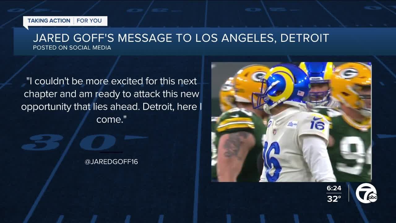 Jared Goff shares message with Rams, Lions fans