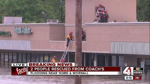 Crews rescue 2 people trapped inside a south KC restaurant due to flooding