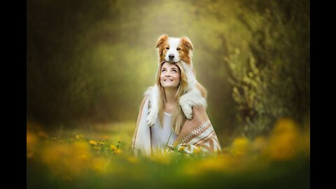 CUTE BEAUTIFUL GIRL PLAYING WITH CUTE PUPPY