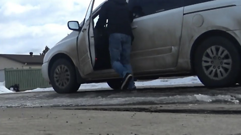 A Man Chases after his Moving Car