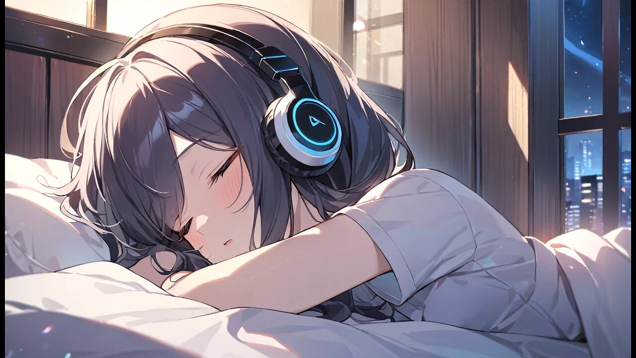 Lo-Fi Piano Vibes: Girl Relaxing with Headphones in Bed | Lo-Fi Waves