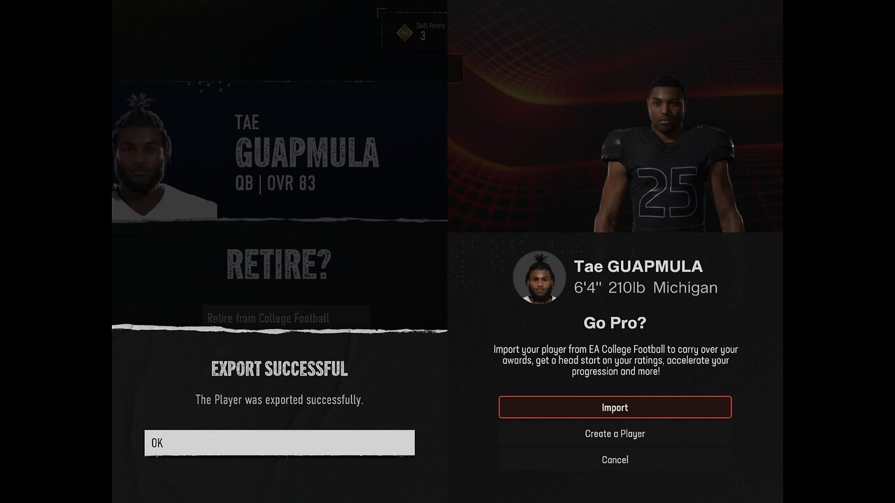 How To Export Road to Glory Player from EASports CFB 25 Enter NFL Import on Madden 25 Superstar Mode