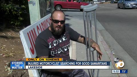 Injured motorcyclist searching for Good Samaritans