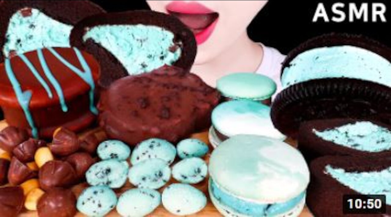 ASMR MINT CHOCOLATE, ICE CREAM, OREO, CAKE, MACARONS, SNACKS EATING SOUNDS MUKBANG