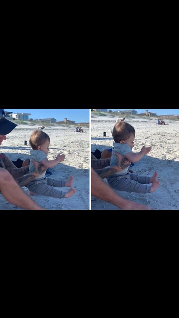 Baby Boy Hilariously Puts His Feet Up Over The Sand