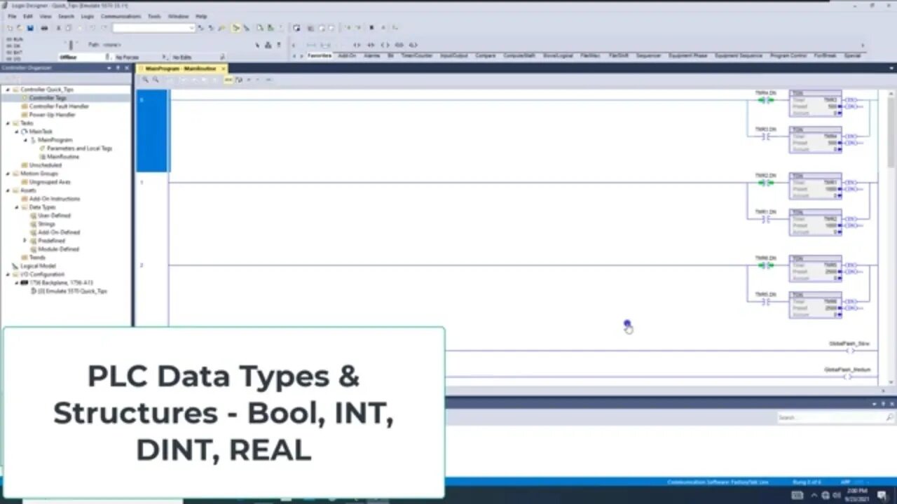 PLC Data Types and Structures - Allen Bradley PLC RSLogix 5000 Basics -BOOL, INT, DINT, REAL