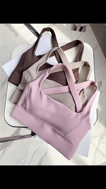 Criss Cross Sports Bra Medium Support Brushed Gym Fitness Workout Push Up Bra