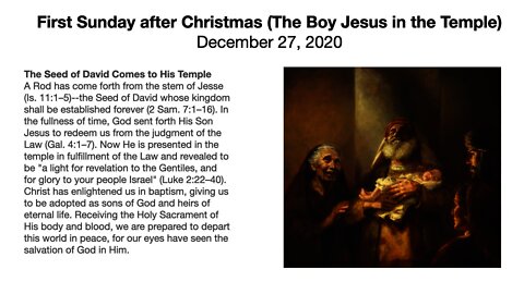 First Sunday after Christmas - December 27, 2020