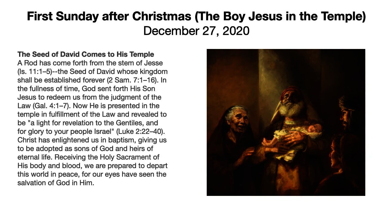 First Sunday after Christmas - December 27, 2020