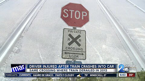 Dramatic video shows train crashing into car