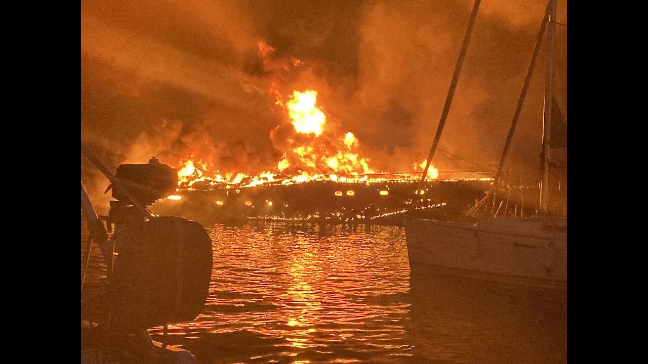 Yatchs burning at Kastela Marina in split