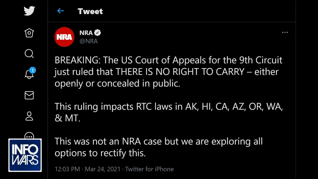 ⁣9th Circuit Rules Americans Have No Right to Carry Guns, Either Open or Concealed