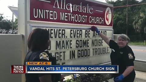 Brick thrown through church sign in St. Pete, reverend forgives vandal