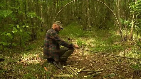 Building $ a $ Survival $ Shelter in a Forest Camp food from natural herbs