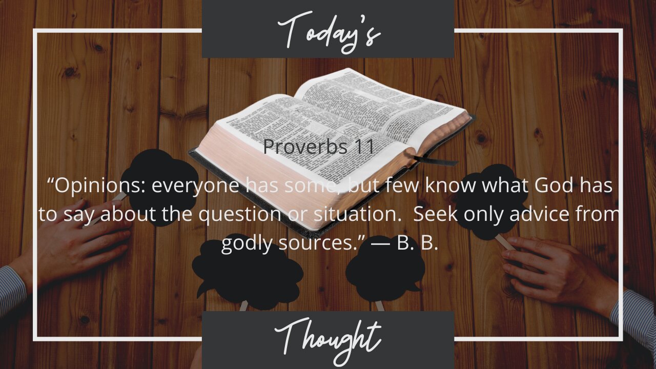 Today's Thought: Proverbs 11 "Opinions: everyone has some"