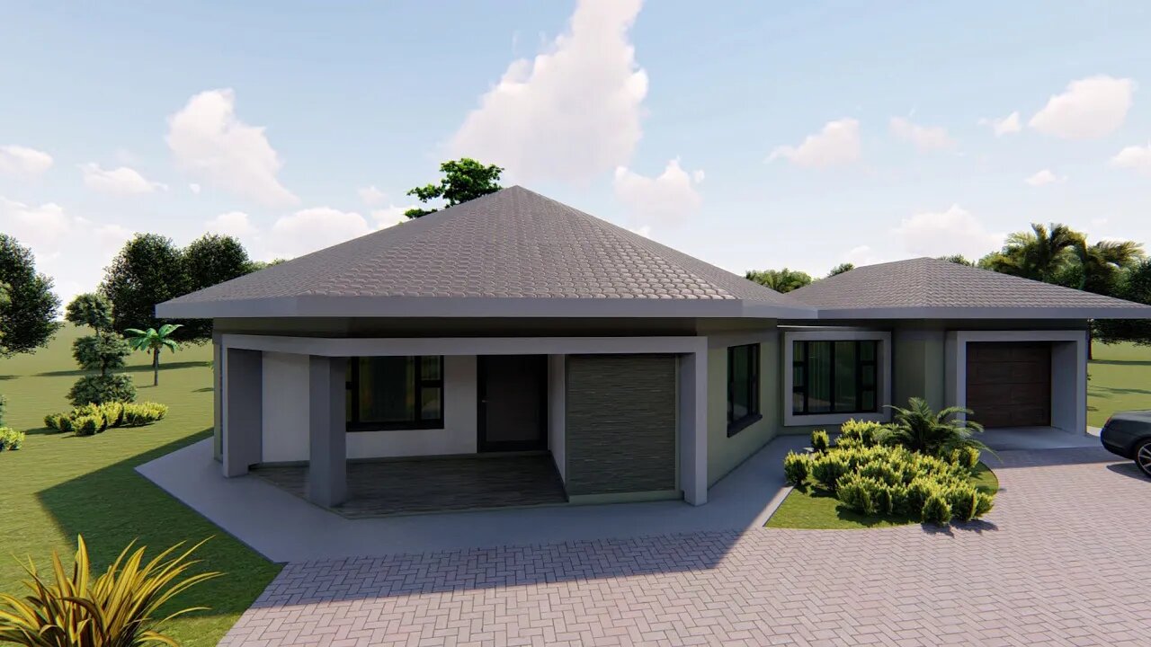 2 bedroom Rondavel | Simple House Design | Single garage | One bathroom | Kitchen | Ensuite | 2patio