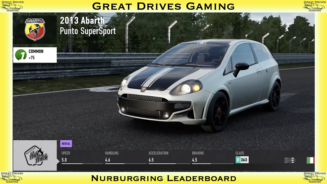 2013 Abarth Punto SuperSport Nurburgring Leaderboard Lap Forza 7