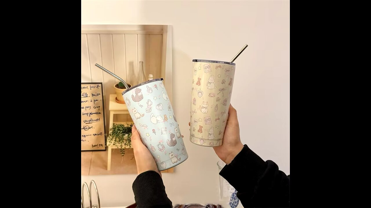 550ml Kawaii Stainless Steel Thermal Cup Cute Tumbler