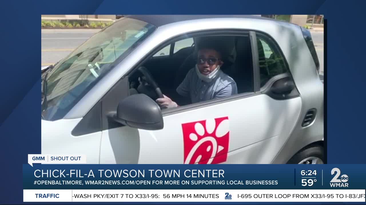 Chick-fil-A at Towson Town Center says "We're Open Baltimore!"