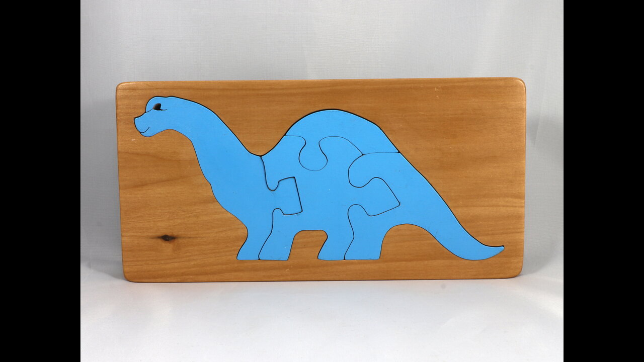 Wood Dinosaur Tray Puzzle, Handmade and Finished with Amber Shellac and Baby Blue Acrylic Paint