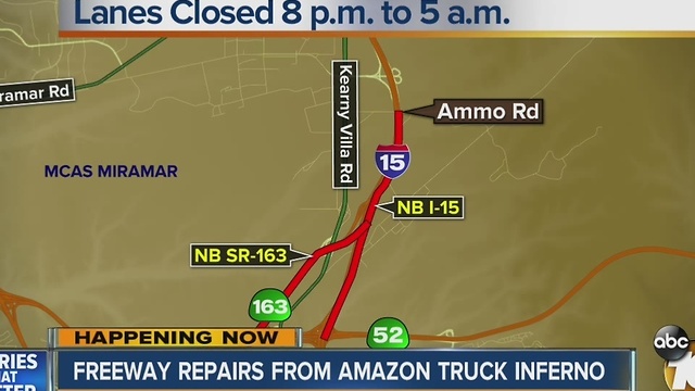 Freeway repairs from Amazon truck inferno