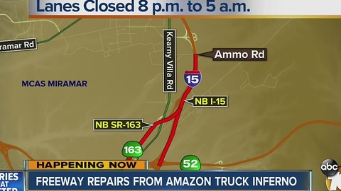 Freeway repairs from Amazon truck inferno