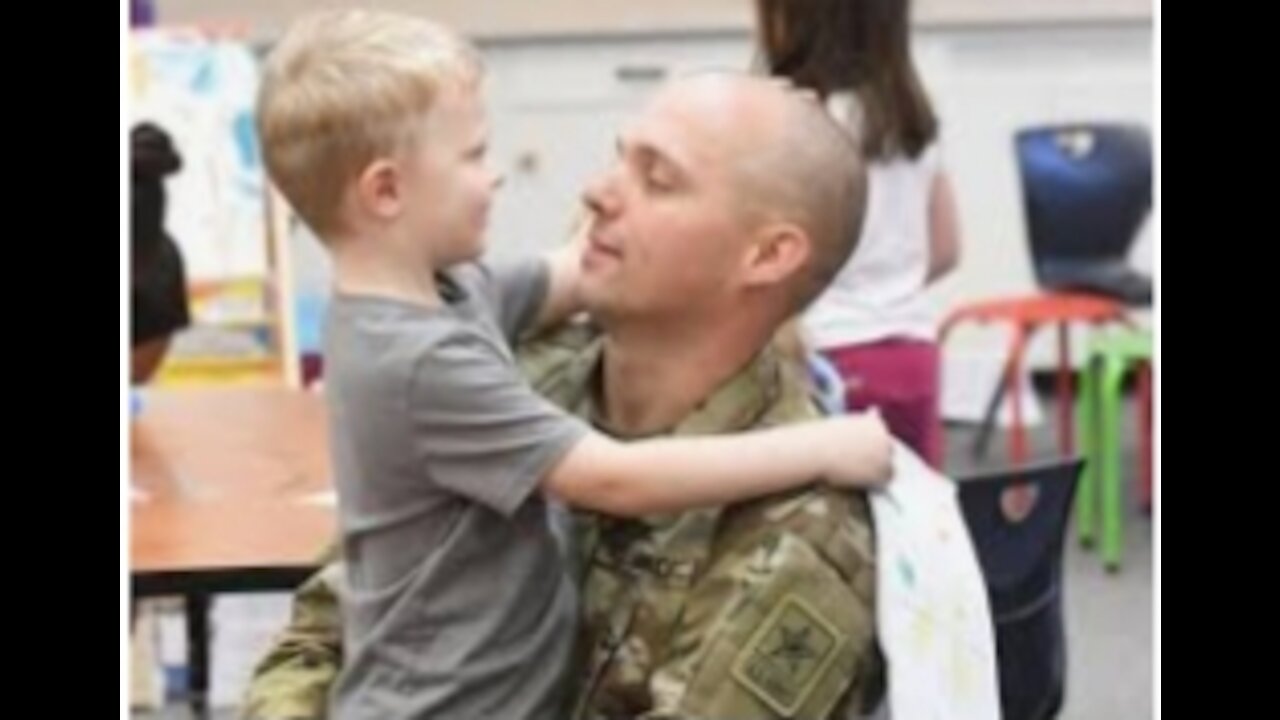 Soldiers suprising their child