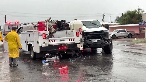 City Water Truck Smashed Into During Downpour