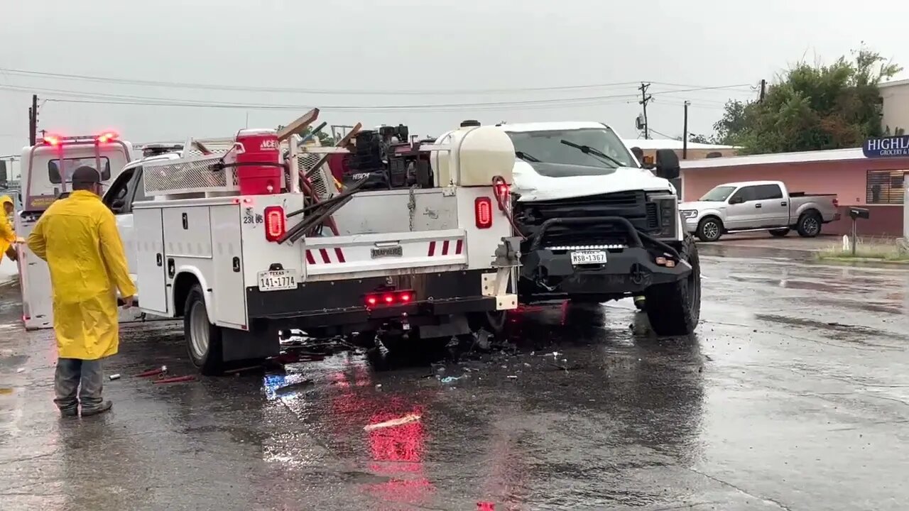 City Water Truck Smashed Into During Downpour