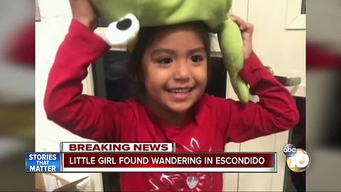 Little girl found wandering alone in Escondido