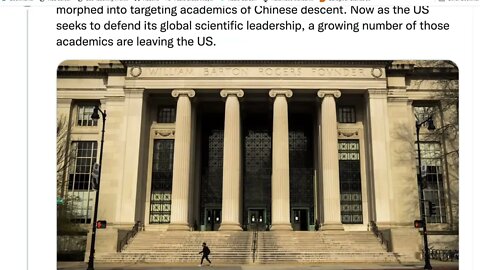 🟨 普林斯頓、哈佛和麻省理工學院研究人員的新數：2021 年，1,400 多名在美國接受過培訓的中國科學家從美國轉投中國，比前一年增加了 22%。 🟨