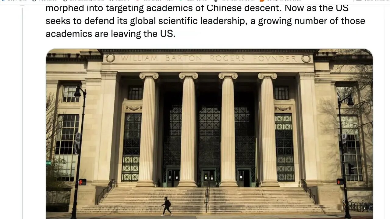 🟨 普林斯頓、哈佛和麻省理工學院研究人員的新數：2021 年，1,400 多名在美國接受過培訓的中國科學家從美國轉投中國，比前一年增加了 22%。 🟨