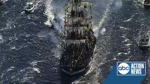 Gasparilla Pirate Invasion time-lapse of ships on their way to the dock