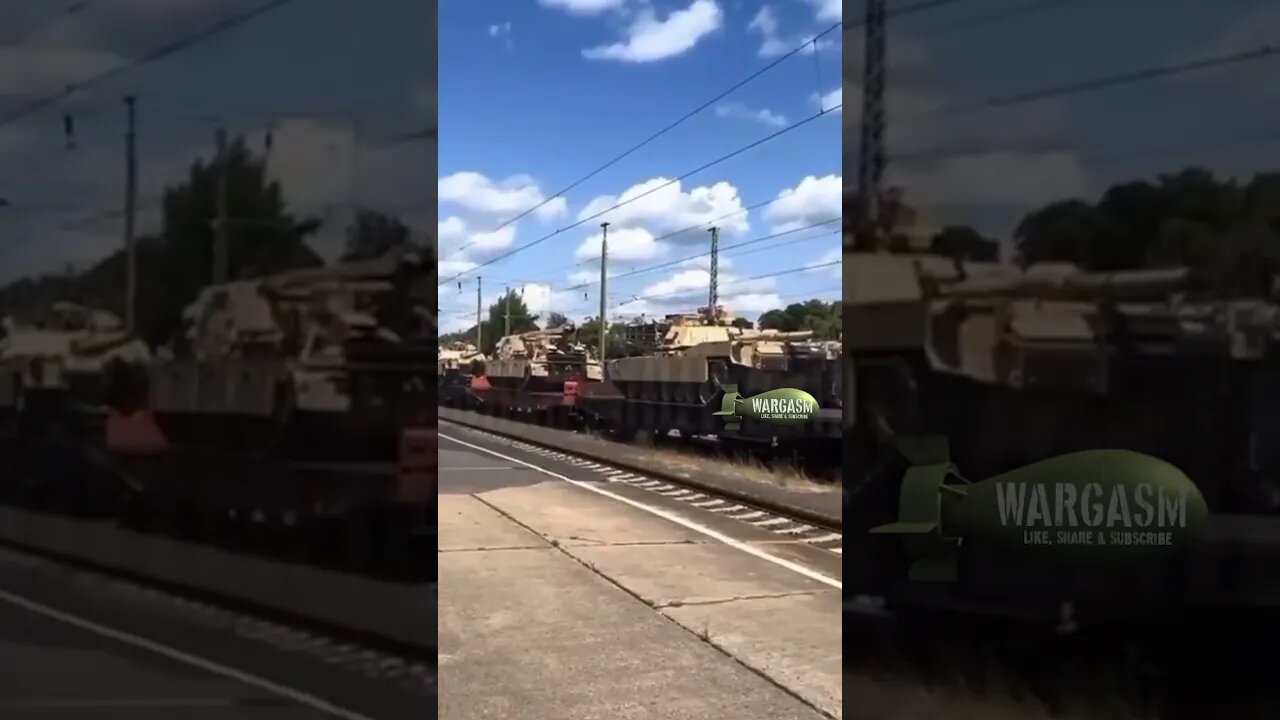Echelon of M1A1 Abrams tanks on their way to Ukraine