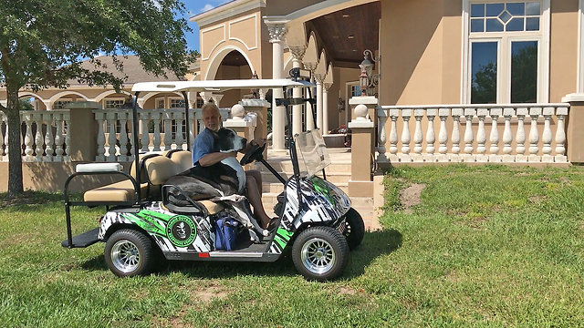 Beautiful Great Dane Sits Like a Person in a Golf Cart