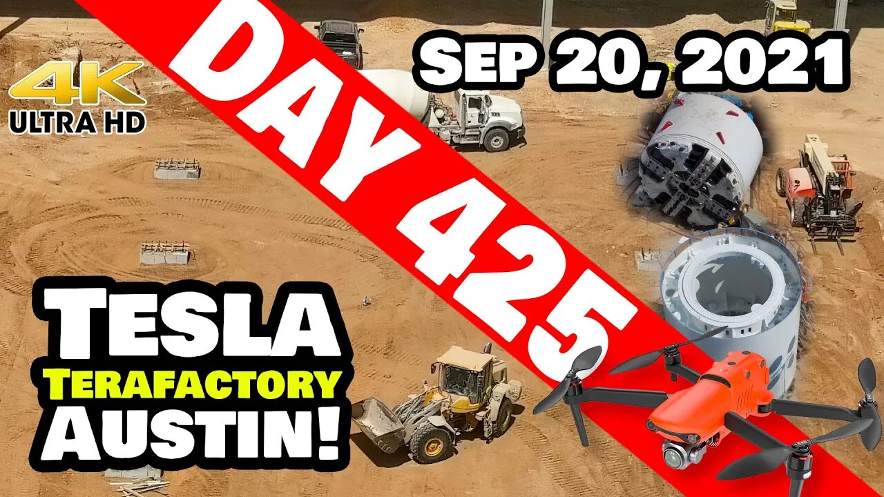 Tesla Gigafactory Austin 4K Day 425 - 9/20/21 - Giga Texas - DRIVE UNIT FOOTERS & BORING UPDATE!