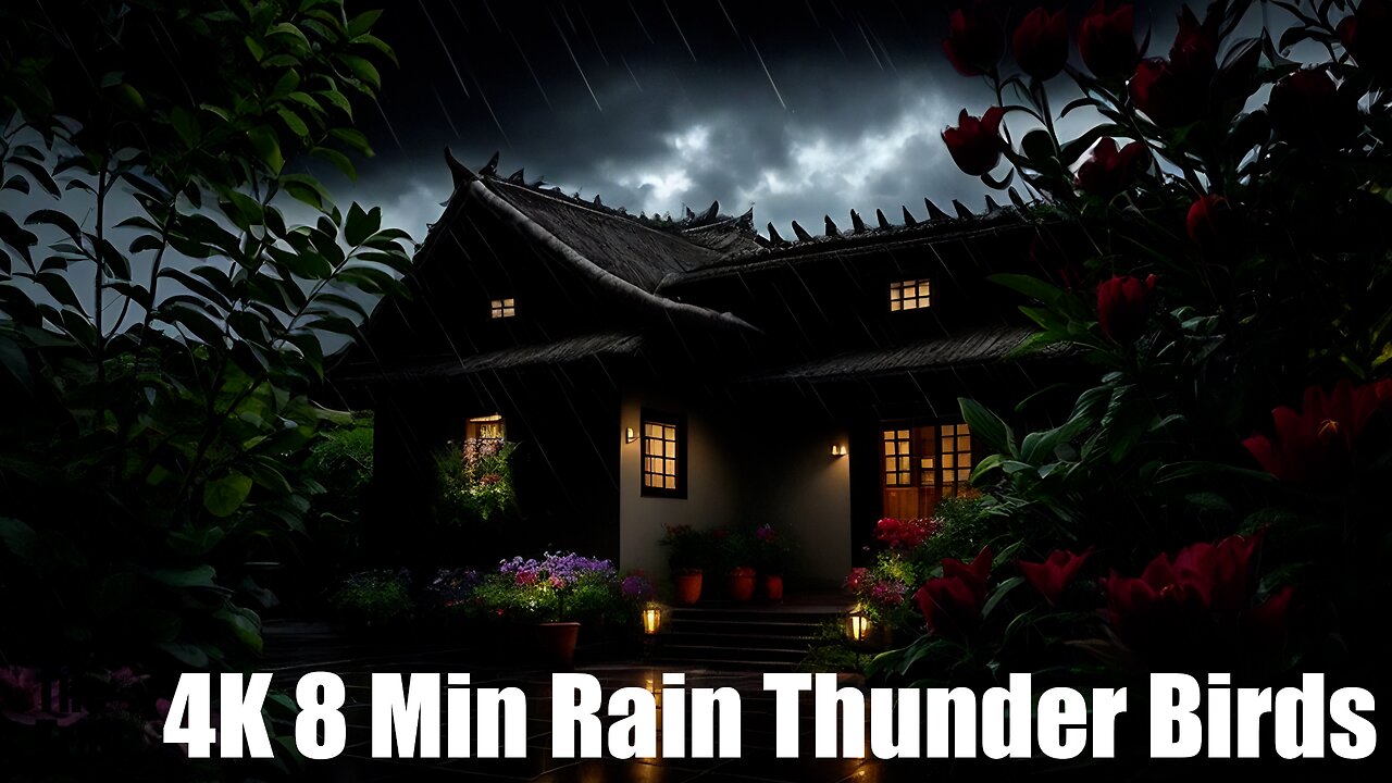 4K 8 Min Ambient Rain Thunder Birds | (AI) Audio Reactive Realistic | Relaxing Peru